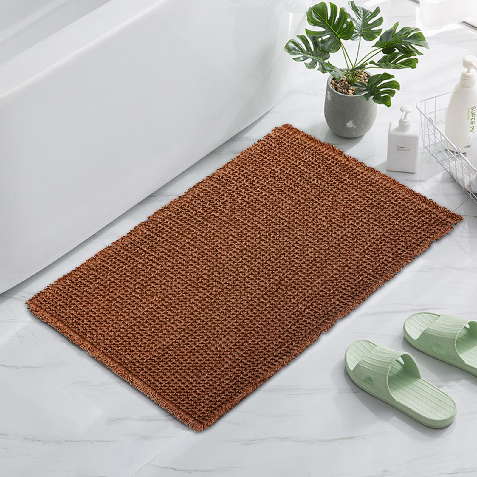 Eurhowing Waffle Bathroom Rugs 24"×36", Ultra Absorbent Non-Slip Bath Mat, Quick Dry Washable Bathroom Floor Mat, Coffee