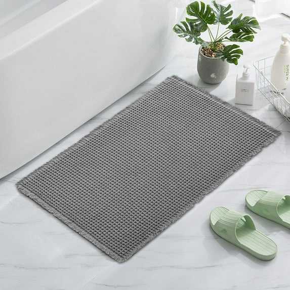 Eurhowing Waffle Bathroom Rugs 24"×36", Ultra Absorbent Non-Slip Bath Mat, Quick Dry Washable Bathroom Floor Mat, Gray