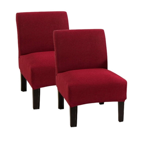 Eurhowing Stretch Armless Chair Cover 2Pcs, Non Slip & Waterproof Accent Chair Slipcover, Machine Washable Slipper Chair Protector for Home Office, Wine Red