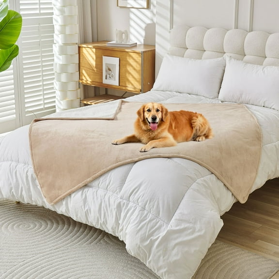 Eurhowing Waterproof Pet Blanket, Reversible Sherpa & Fleece Dog Bed Protector Pad, Liquid Pee Proof Sofa Guard Mat for Medium Large Dogs & Cats, 30"×40", Beige