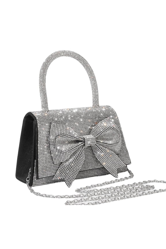 Women's Evening Clutch Purse, Sparkly Bow Rhinestone Decor Party Handbag, Elegant Glitter Evening Bag for Wedding, Prom, Cocktail (Black)