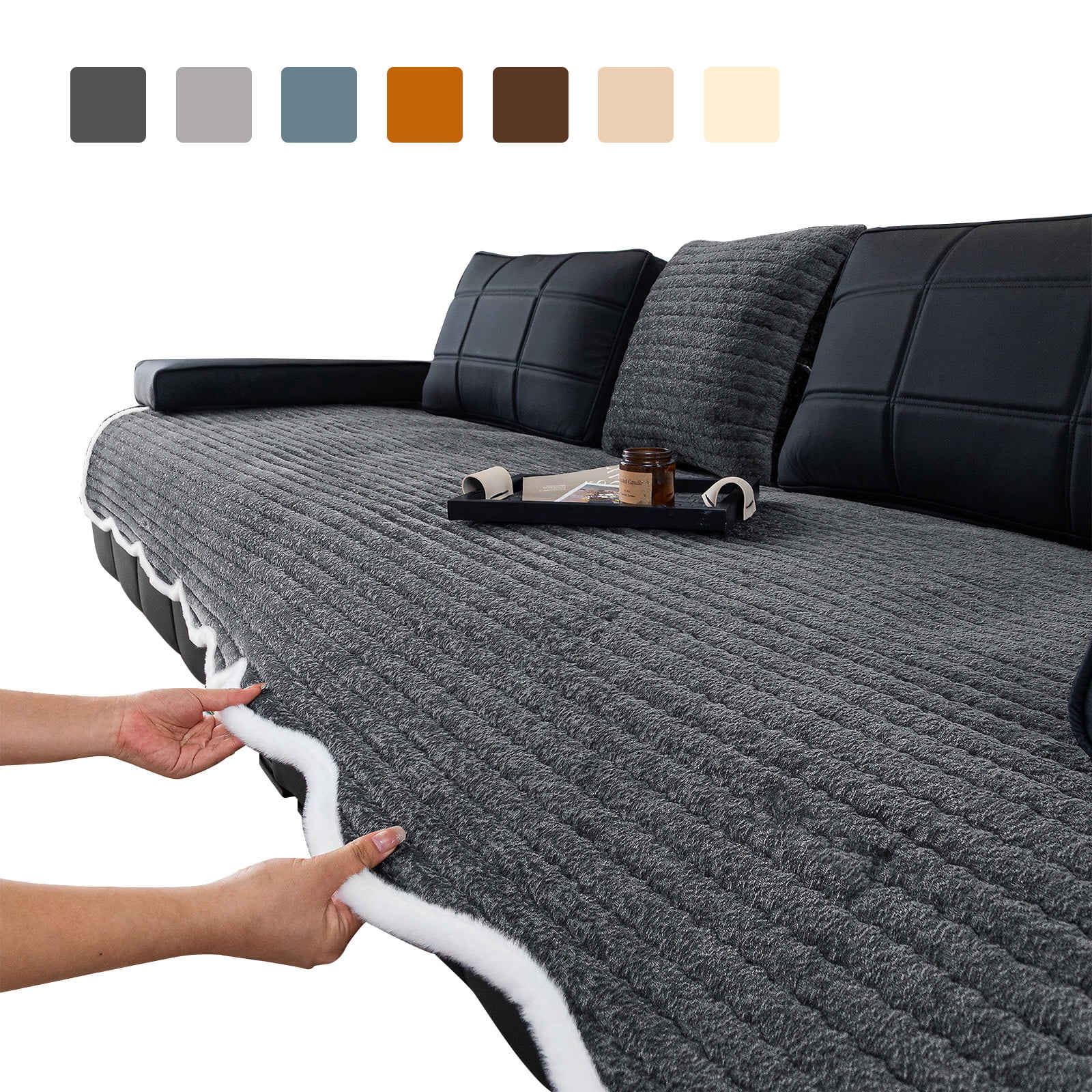 Eurhowing Velvet Sofa Cover, Non-Slip & Pet-Friendly Couch Slipcover, Scratch-Resistant Washable Furniture Protector for Couch, 36"×63", Dark Gray
