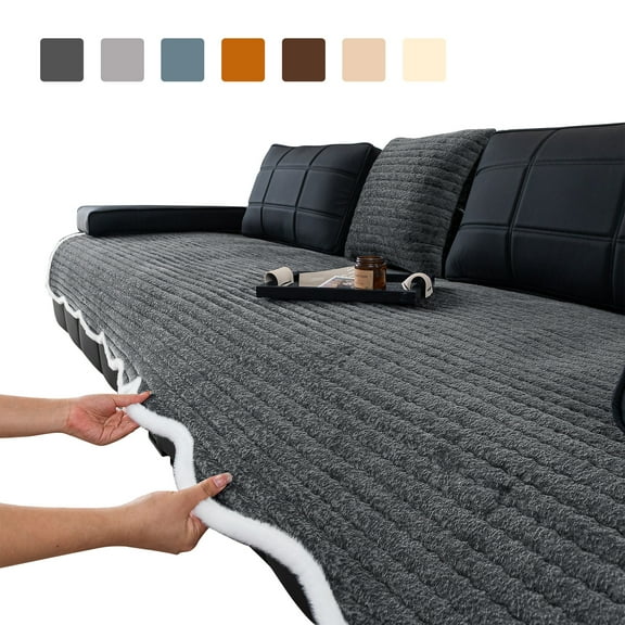 Eurhowing Velvet Sofa Cover, Non-Slip & Pet-Friendly Couch Slipcover, Scratch-Resistant Washable Furniture Protector for Couch, 36"×63", Dark Gray