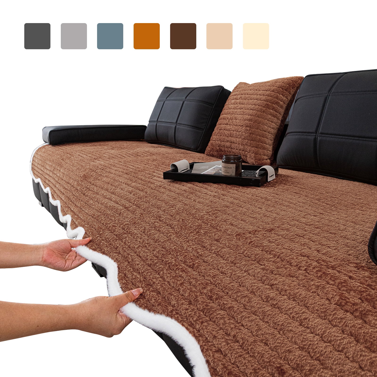 Eurhowing Velvet Sofa Cover, Non-Slip & Pet-Friendly Couch Slipcover, Scratch-Resistant Washable Furniture Protector for Couch, 36"×83", Coffee