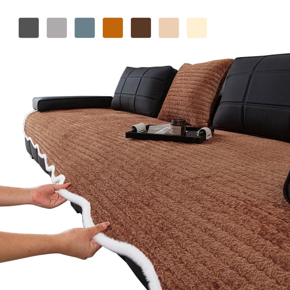 Eurhowing Velvet Sofa Cover, Non-Slip & Pet-Friendly Couch Slipcover, Scratch-Resistant Washable Furniture Protector for Couch, 36"×83", Coffee