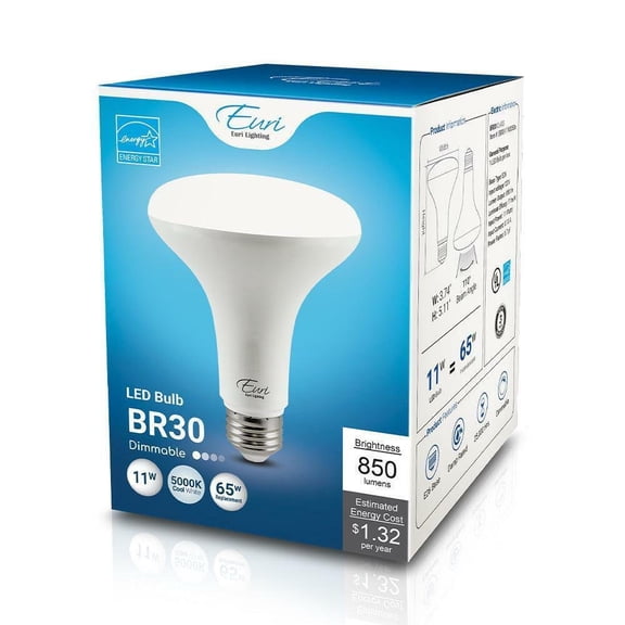 Euri Lighting EB30-11W3050e Dimmable LED BR30 Flood Light Bulb - 5000K, 11W=65W,