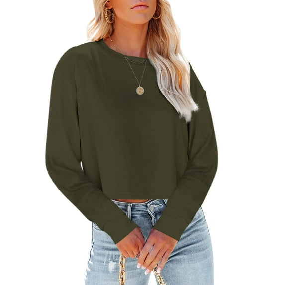 Eurivicy Women Long Sleeve Cropped T-Shirts Casual Solid Tops S-2XL