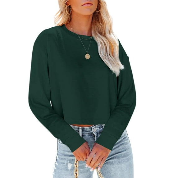 Eurivicy Women Long Sleeve Cropped T-Shirts Casual Solid Tops S-2XL
