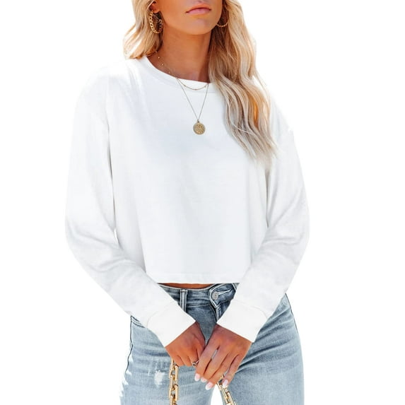Eurivicy Women Long Sleeve Cropped T-Shirts Casual Solid Tops S-2XL