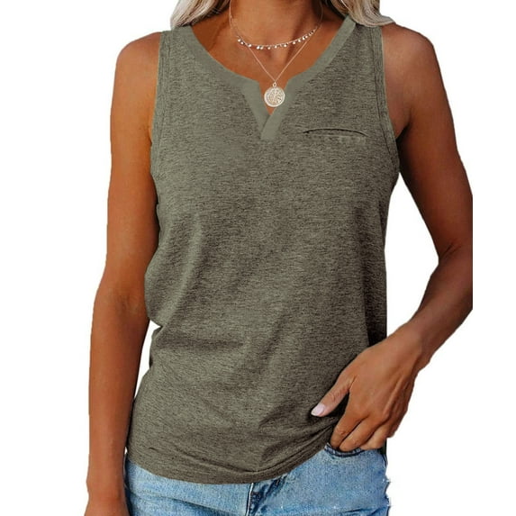 Eurivicy Women's V Neck Sleeveless Tank Tops Casual Summer Pocket T Shirts Solid Color Loose Fit Shirt Tees