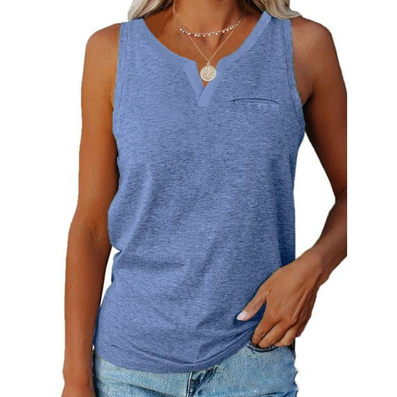 Eurivicy Women's V Neck Sleeveless Tank Tops Casual Summer Pocket T Shirts Solid Color Loose Fit Shirt Tees