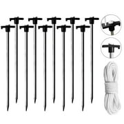 Eurmax 10-Pack Galvanized Non-Rust Outdoor Camping Tent and Pop-Up Canopy Stakes with Bonus 4x10ft Ropes & 1 Black Stopper