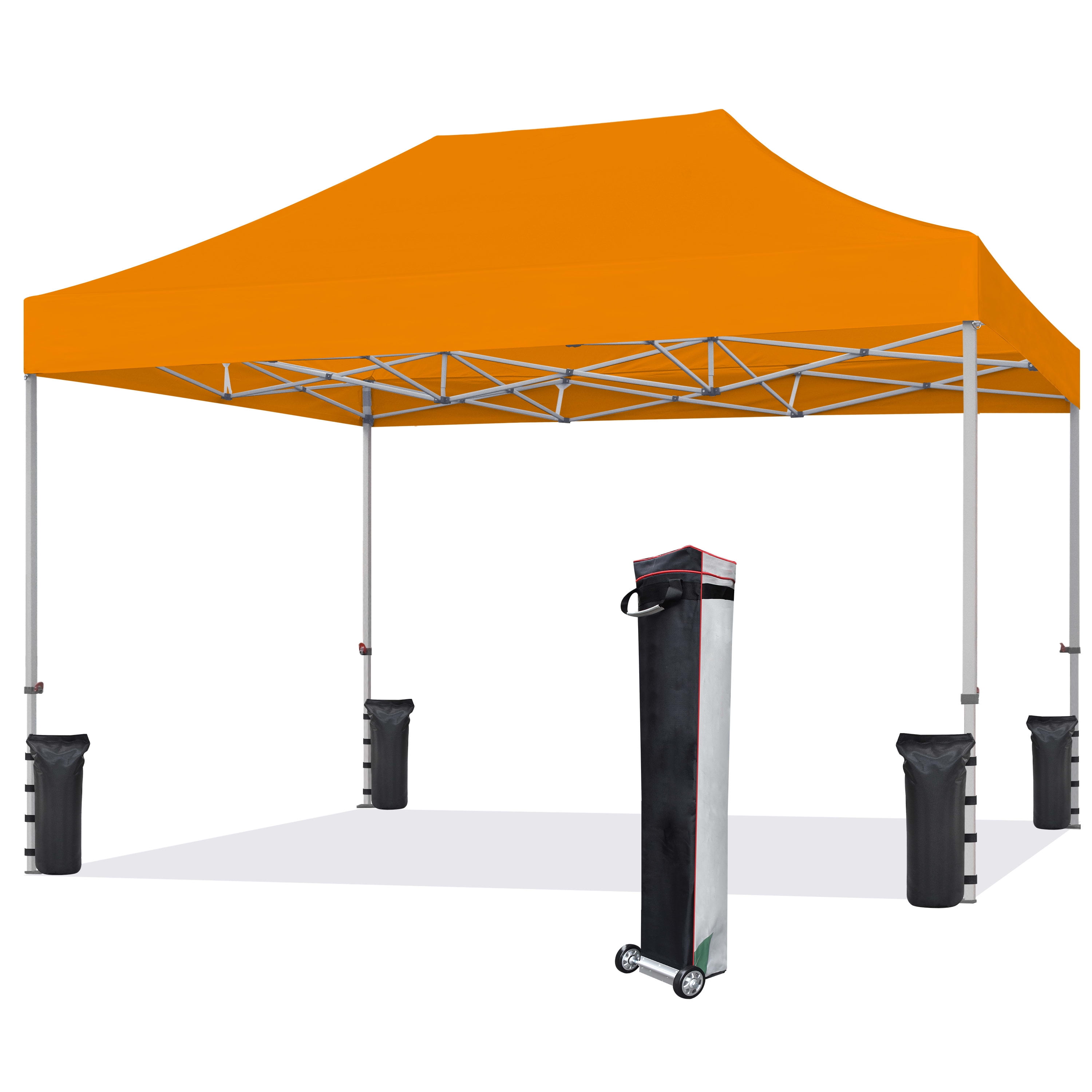 Euromax USA 10 x15 Ez Pop Up Canopy Tent with Heavy Duty Roller Bag Bonus 4 Sand Weights Bags Tangerine Walmart
