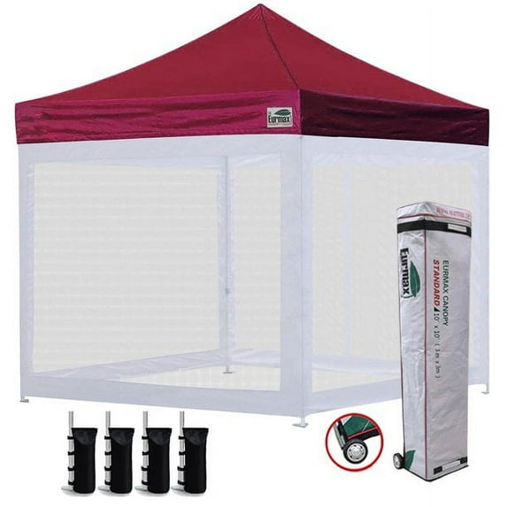 Eurmax 10x10 Pop up Canopy Screen Houses Shelter Outdoor Canopy with Mesh Walls,Burgundy