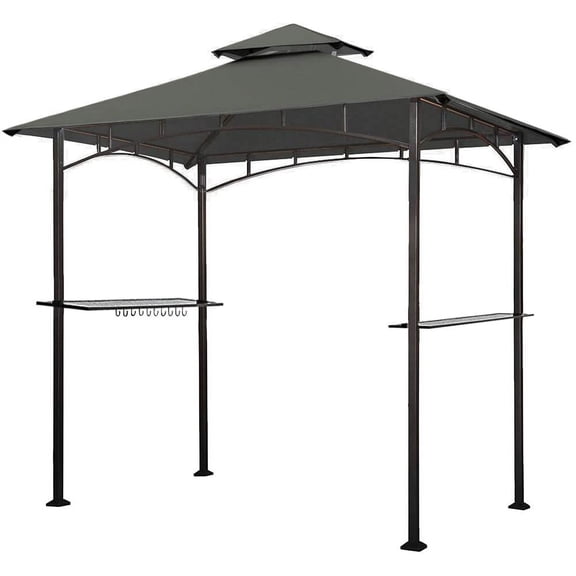 Eurmax 5x8 Grill Gazebo for Patio and Outdoor Backyard BBQ's,with Bar Counters, Bonus LED Light X2(Grey)
