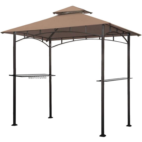 Eurmax 5x8 Grill Gazebo for Patio and Outdoor Backyard BBQ's,with Bar Counters, Bonus LED Light X2(Khaki)