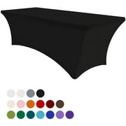 Eurmax 6Ft Rectangular Fitted Spandex Tablecloths Table Covers (Black)