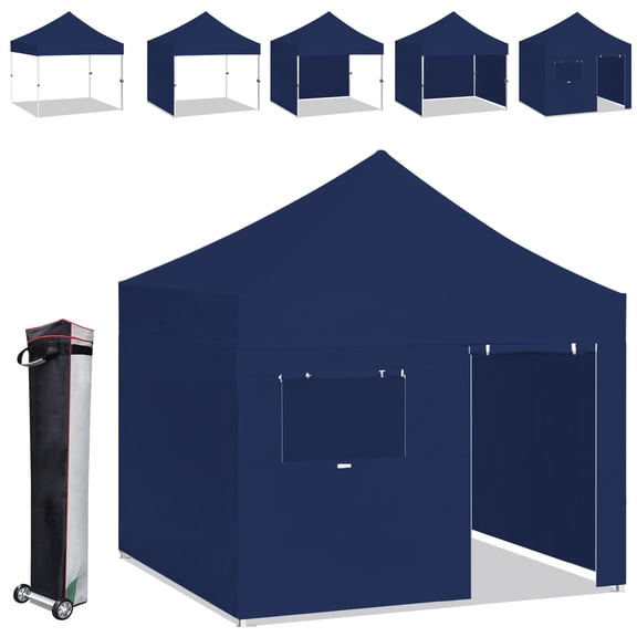 Eurmax Canopy 10 x 10FT Navy Blue Pop-up and Instant Outdoor Canopy with 4 Zipper Sidewalls