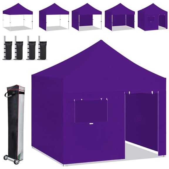 Eurmax Canopy 10 x 10FT Purple Pop-up and Instant Outdoor Canopy with 4 Zipper Sidewalls