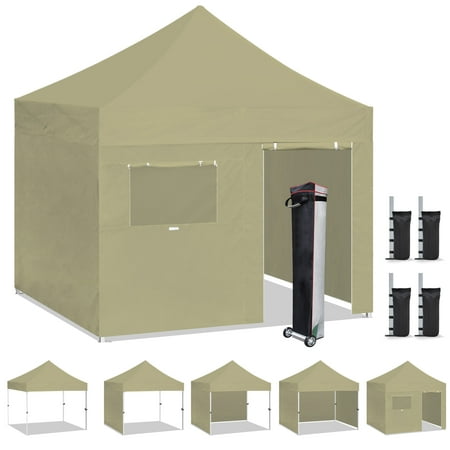 Eurmax Canopy 10' x 10' Sandy Pop-up and Instant Outdoor Canopy with 4 Zipper Sidewalls