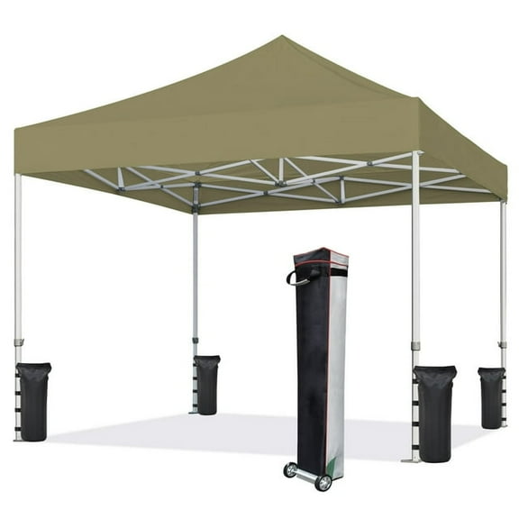 Eurmax Canopy 10' x 10' Tan Pop-up Canopy and 56lbs Instant Outdoor Canopy