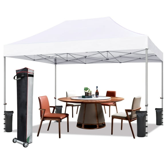 Eurmax USA 10'x15' Ez Pop Up Canopy Tent with Heavy Duty Roller Bag,Bonus 4 Sand Weights Bags（White)