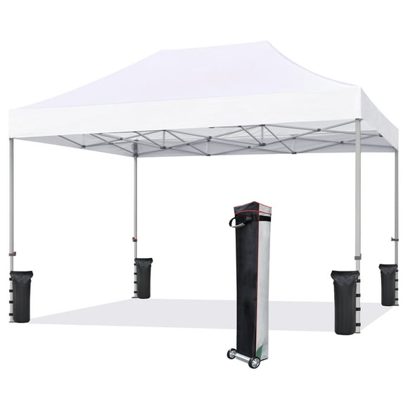 Eurmax 10'x15' Ez Pop Up Canopy Tent Commercial Instant Canopies with Heavy Duty Roller Bag,Bonus 4 Sand Weights Bags(White)