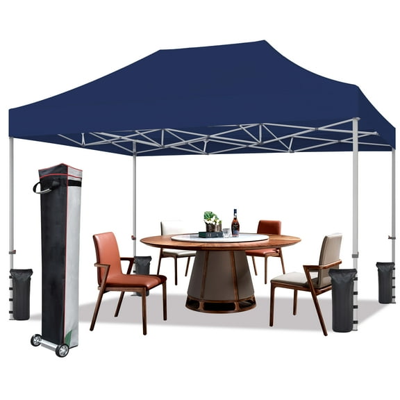 Eurmax USA 10'x15' Ez Pop Up Canopy Tent with Heavy Duty Roller Bag,Bonus 6 Sand Weights Bags(Navy Blue)