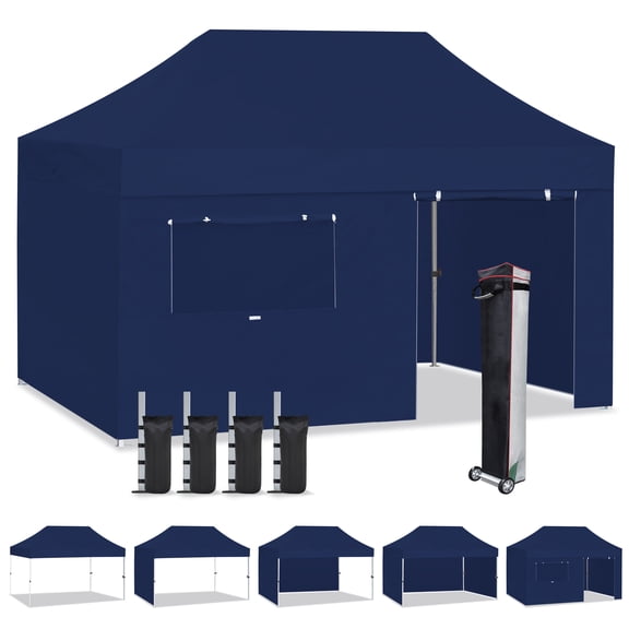 Eurmax USA 10'x15' Pop Up Canopy Tent with Heavy Duty Roller Bag,Bonus 4 Sand Weights Bags(Dark Blue)