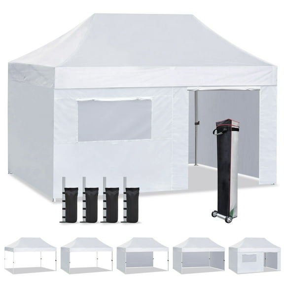 Eurmax USA 10'x15' Pop Up Canopy Tent with Heavy Duty Roller Bag,Bonus 4 Sand Weights Bags(White)