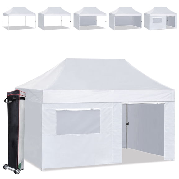 Eurmax USA 10'x15' Pop Up Canopy Tent with Heavy Duty Roller Bag,Bonus 4 Sand Weights Bags(White)