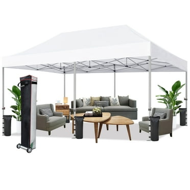 Eurmax USA 10'x20' Ez Pop Up Canopy Tent with Heavy Duty Roller Bag,Bonus 6 Sand Weights Bags (White)