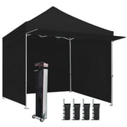 Eurmax USA 10x10 Commercial Pop-Up Canopy with 4 Zippered Sidewalls, Roller Bag, Sand Bags, and Extended Awning(Coal)