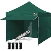 Eurmax USA 10x10 Commercial Pop-Up Canopy with 4 Zippered Sidewalls, Roller Bag, Sand Bags, and Extended Awning(Emerald)