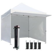 Eurmax USA 10x10 Commercial Pop-Up Canopy with 4 Zippered Sidewalls, Roller Bag, Sand Bags, and Extended Awning(Snowy)