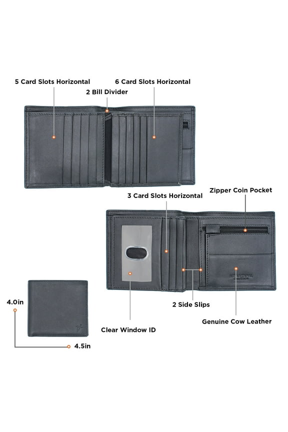 Euro Bifold Wallet for Men Genuine Soft Leather Handcrafted Hipster Wallet with Coin Pocket