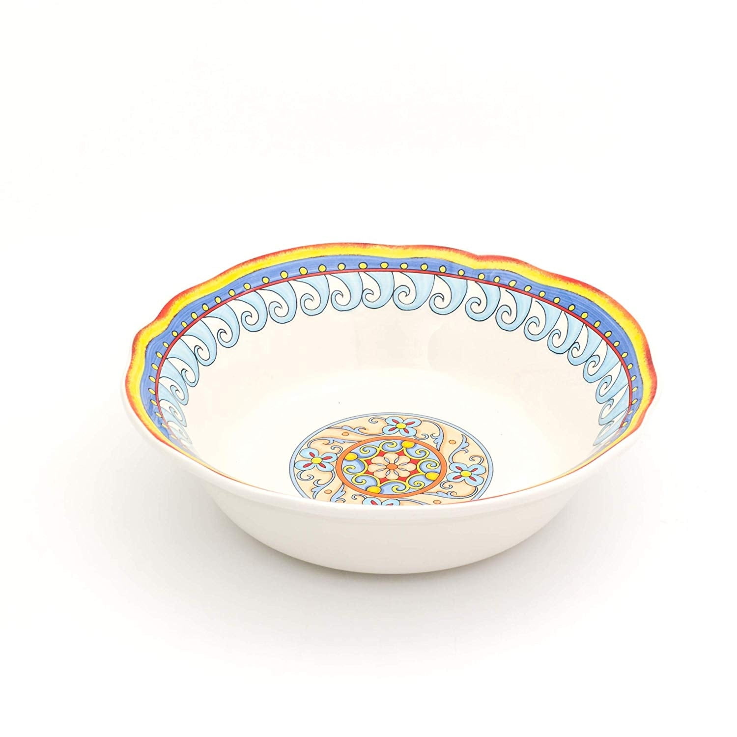 Colorful Ceramic Boho-Chic Bloom Motif Serving Bowl
