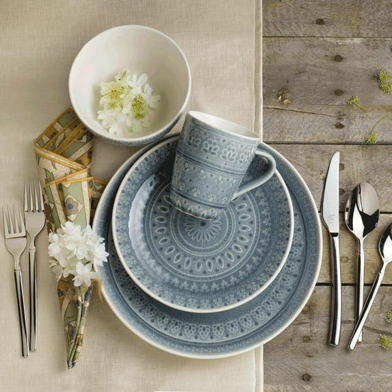 Euro Ceramica Fez Reactive 16 Piece Dinnerware Set (Cereal Bowl Assorted) - Service for 4 Grey
