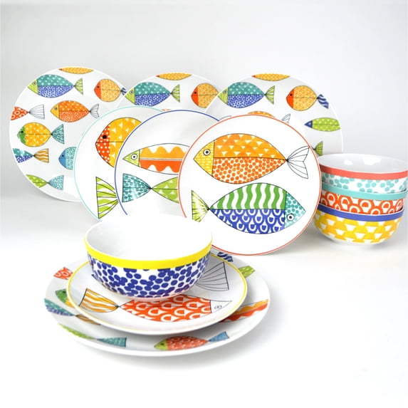 Euro Ceramica FreshCatch 12 Piece Dinnerware Set - Service for 4
