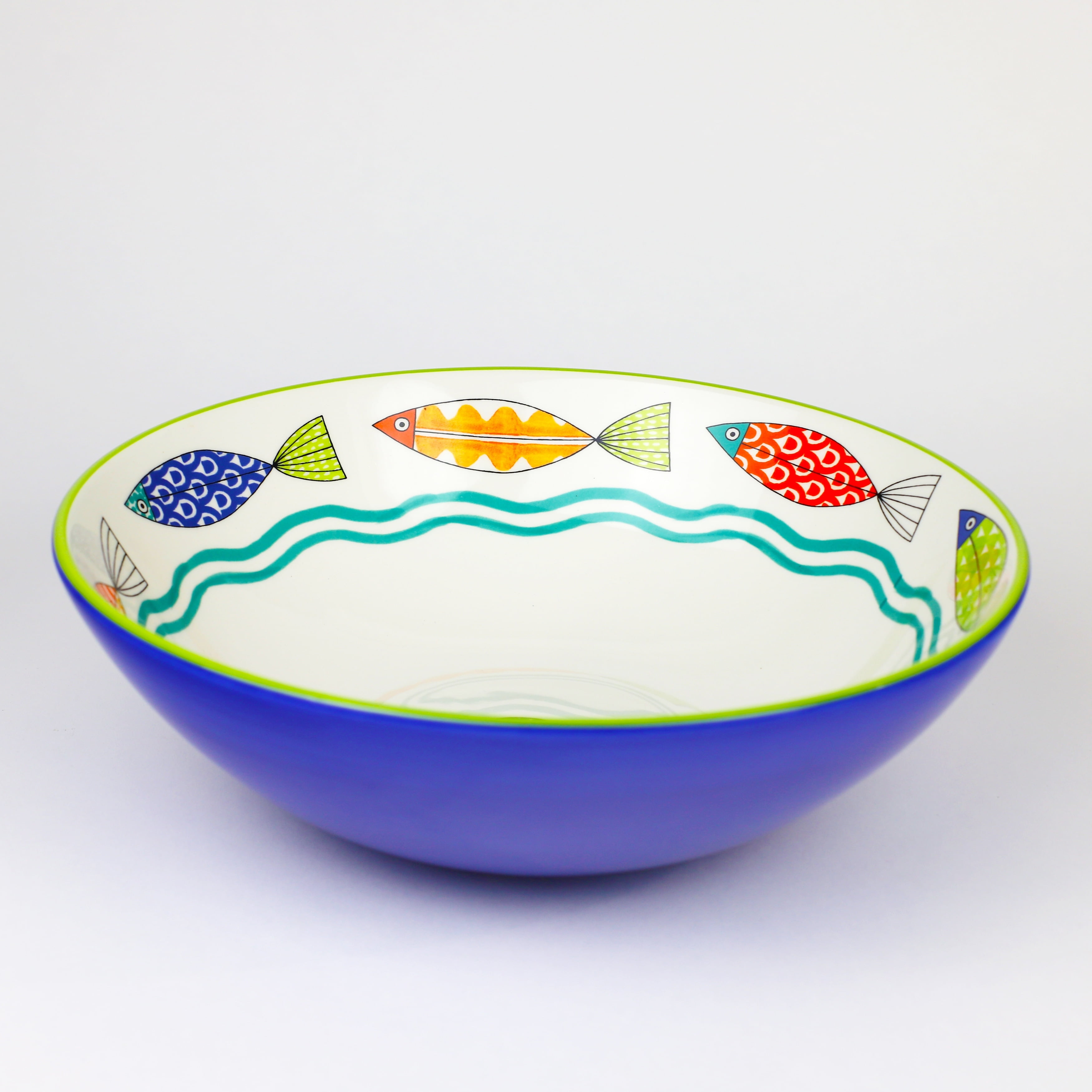 Colorful Ceramic Fish Pattern 13-Inch Serving Bowl
