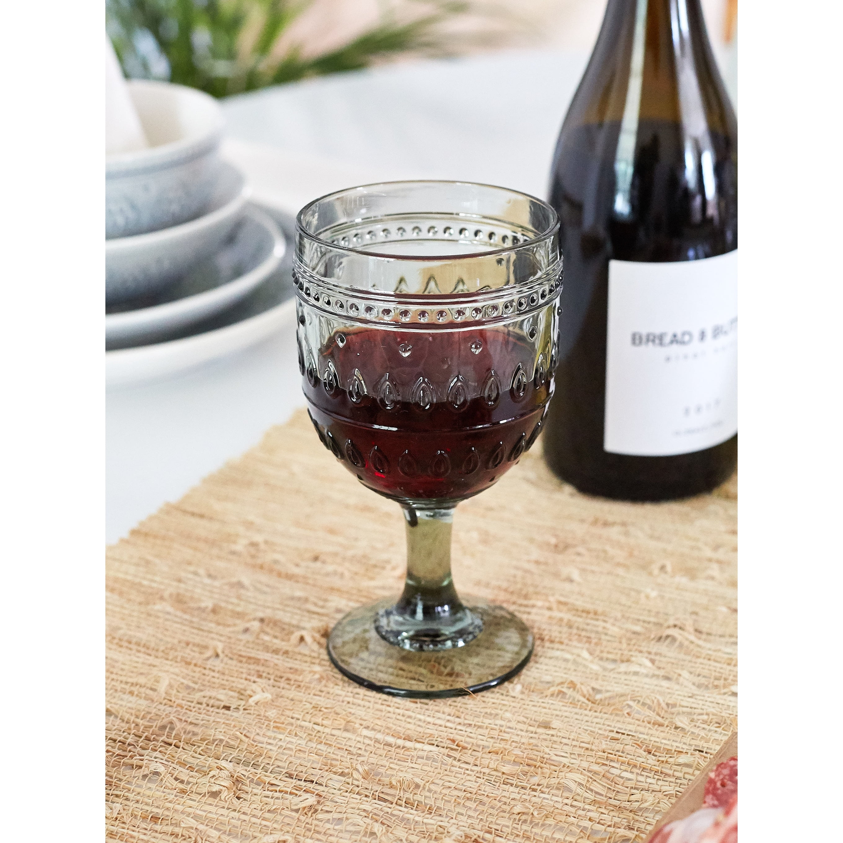 Fez Grey Textured Glass 12oz Wine Goblet Set of 4