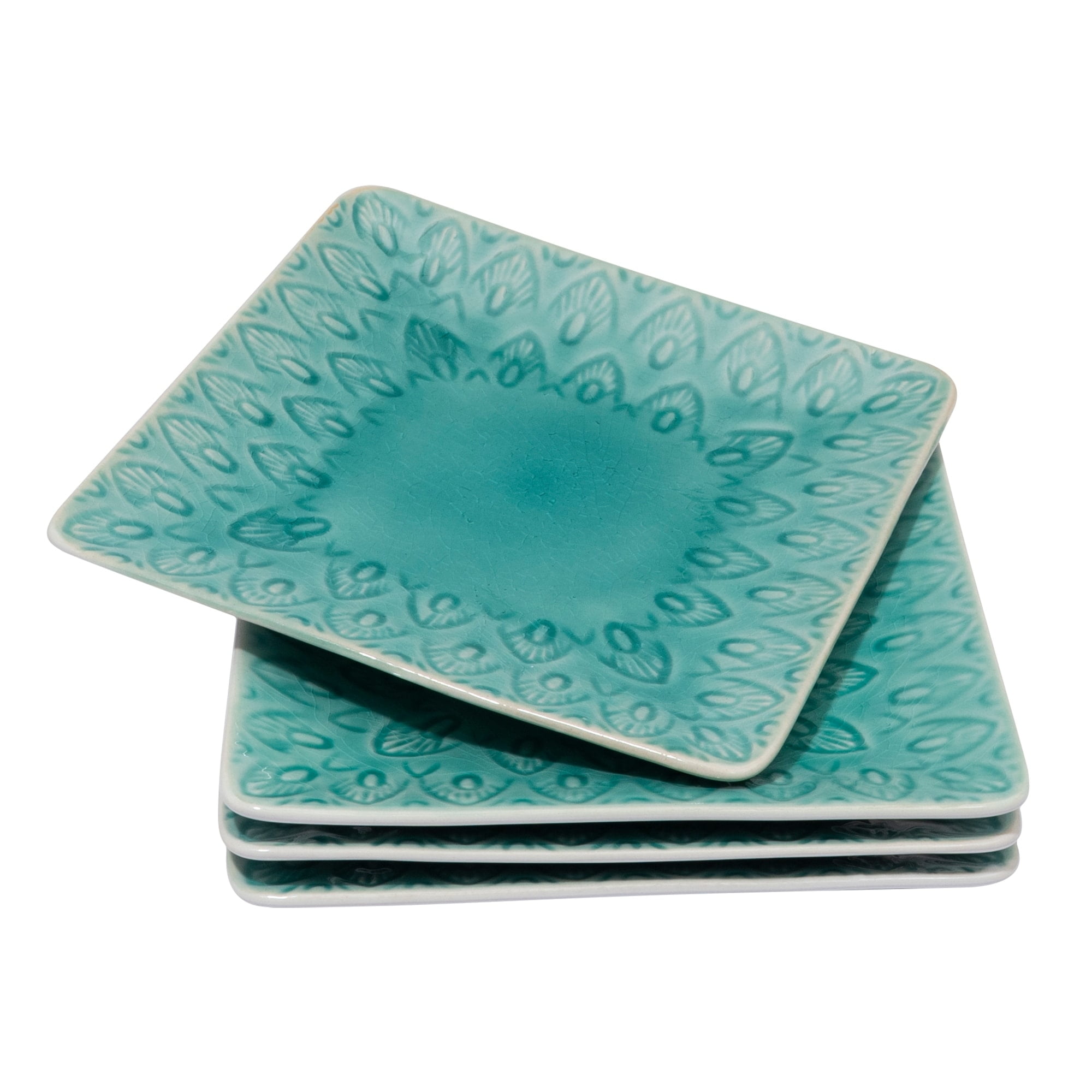 Lagoon Blue Ceramic Square Appetizer Plate Set