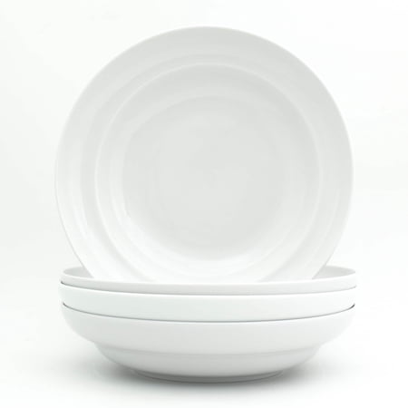 Euro Ceramica White Essential 4 Piece 9'' Porcelain Pasta Bowl Set - Service for 4
