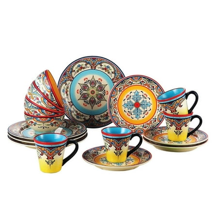 Euro Ceramica Zanzibar 16 Piece Assorted Dinnerware Set, Blue