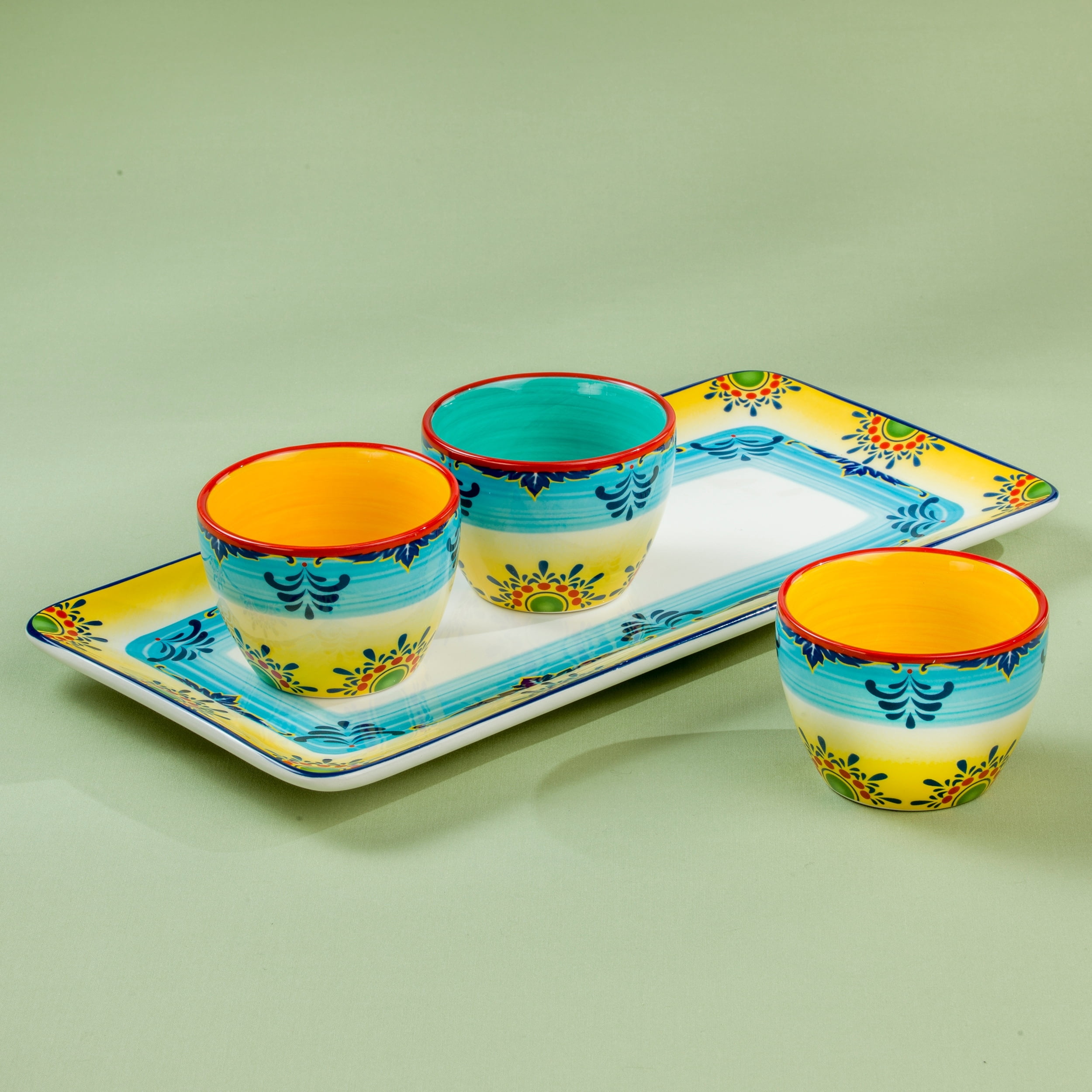Zanzibar Multicolor Ceramic Floral Appetizer Serving Set