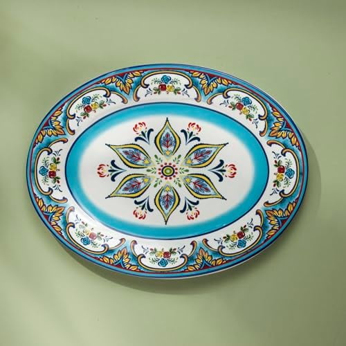 Euro Ceramica Zanzibar Collection 16-Inch Oval Platters and trays for parties, platter for entertaining, serving Tray, ceramic platter, Multicolor (yS-ZB-1011)$$Home Decor, Kitchen, & Other