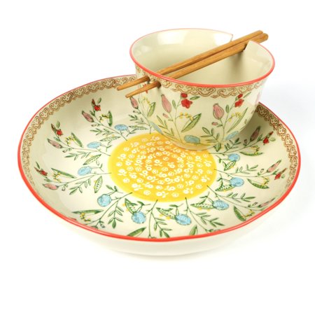 Euro Ceramica Ella 3 Piece Dinner and Ramen Bowl Set Red Service for 1