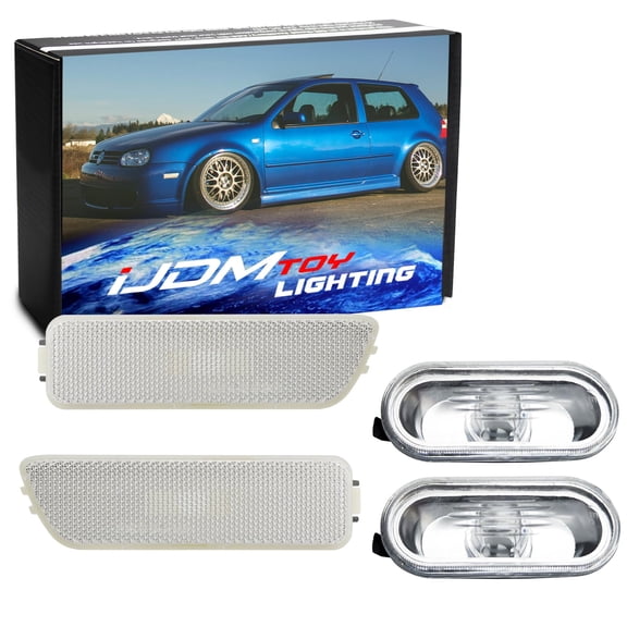Euro Clear Lens Bumper & Fender Side Marker, Repeater Light Housing Combo For Volkswagen: 1999-2005 MK4 Golf GTI R32 Rabbit Jetta, Replace OEM Sidemarker Lamps