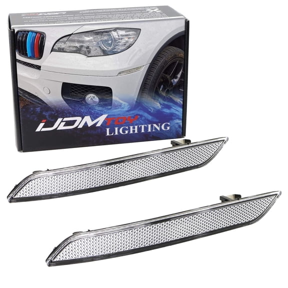 Euro Clear Lens Front Bumper Side Marker Reflector Lamps For 2008-2014 BMW E71 X6, 2010-2013 BMW E70 X5M, Replace OEM Amber Sidemarker Lamps