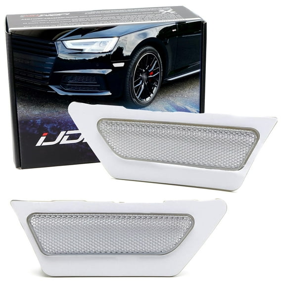 Euro Clear Reflective Lens Front Bumper Side Markers For Audi 2017-2018 A4 S4 Sedan (B9 Pre-LCI), Replace OEM Amber Reflectors